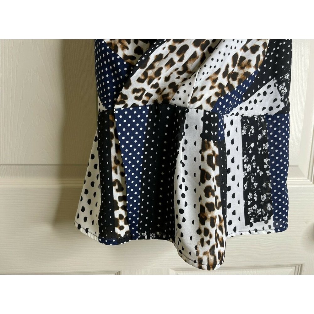 Cabi Blouse Women Size 8 M Sleeveless Contrasting Patterns Leopard Polka Dot Top - Picture 5 of 10